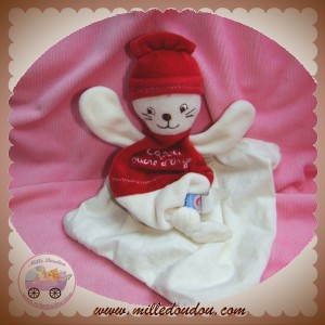 SUCRE D'ORGE SOS DOUDOU CHAT ECRU ROUGE MOUCHOIR CAJOU