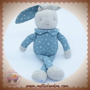 KLORANE DOUDOU LAPIN GRIS CORPS TISSU BLEU ETOILE SOS