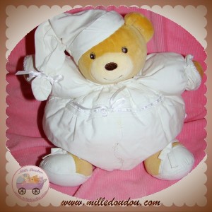 KALOO DOUDOU OURS BOULE TISSU BLANC FLEUR SOS