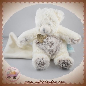 BABYNAT DOUDOU OURS BOUCLETTE BLANC GRIS MARRON CHINE MOUCHOIR bn664