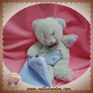 BABYNAT DOUDOU OURS BOUCLETTE GRIS MOUCHOIR BLEU SOS