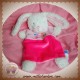 TEX DOUDOU LAPIN BOUCLETTE BLANC PLAT ROSE OISEAU SOS