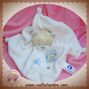 ITEM SOS DOUDOU OURS ECRU PLAT MOUCHOIR BLANC BLEU SOS