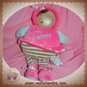 DOUDOU ET COMPAGNIE POUPEE AMOUR LES BOUILLES ROSE BEIGE RAYE SOS