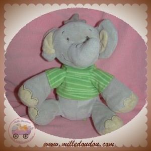 DIMCO TITOUTAM DOUDOU ELEPHANT GRIS PULL VERT RAYE SOS