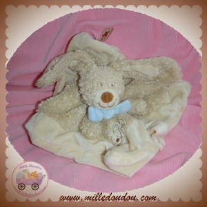 NICOTOY DOUDOU LAPIN BOUCLETTE PLAT MARRON BLEU ECHARPE SOS