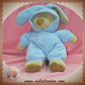 MAXITA DOUDOU OURS MARRON DEGUISE EN LAPIN BLEU SOS