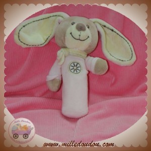 NICOTOY DOUDOU LAPIN TAUPE HOCHET ROSE SOS