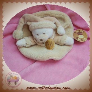 DOUDOU ET COMPAGNIE OURS BEIGE MARRON PLAT ROND MACARON SOS