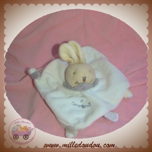 DOUDOU ET COMPAGNIE LAPIN BEIGE CORPS PLAT BLANC TAUPE COL GRIS