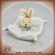 DOUDOU ET COMPAGNIE LAPIN BEIGE CORPS PLAT BLANC TAUPE COL GRIS