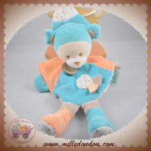 BABYNAT DOUDOU OURS PLAT BLEU ORANGE CAPUCIN SOS