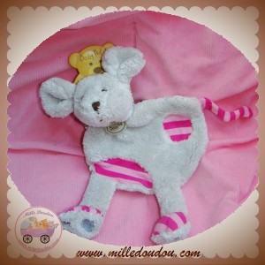 BABYNAT BABY NAT DOUDOU SOURIS GRISE PLAT RAYE ROSE SOS