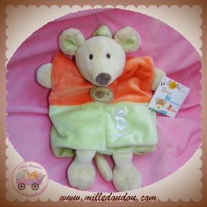 BABYNAT BABY NAT SOS DOUDOU SOURIS MARIONNETTE VERT ORANGE