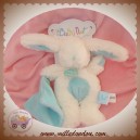 BABYNAT SOS DOUDOU LAPIN BLANC POIL MOUCHOIR BLEU VERT