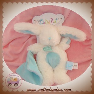 BABYNAT SOS DOUDOU LAPIN BLANC POIL MOUCHOIR BLEU VERT