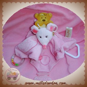 BABYNAT BABY NAT SOS DOUDOU SOURIS ROSE PLAT MOUCHOIR ACTIVITE