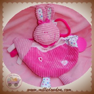 BABYNAT SOS DOUDOU LAPIN PLAT ROSE DENTITION COEUR