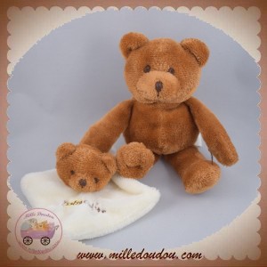 BABYNAT DOUDOU OURS MARRON + BEBE ECRU PLAT NATURE SOS