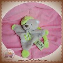 BABYNAT DOUDOU OURS GRIS PLAT ATTACHE TETINE VERT SOS 