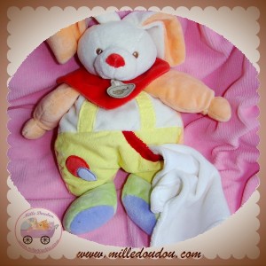 BABYNAT SOS DOUDOU LAPIN BLANC CORPS  SALOPETTE JAUNE ORANGE MOUCHOIR