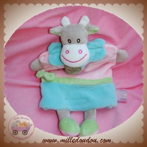 DOUDOU ET COMPAGNIE VACHE GRISE MARIONNETTE ROSE BLEU GRAINE SOS