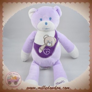 MUSTI MUSTELA DOUDOU OURS VIOLET BLANC COEUR SOS