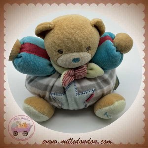 KALOO SOS DOUDOU OURS BLISS BEIGE BOULE RAYE GRIS ETOILE BLEU