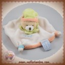 DOUDOU ET COMPAGNIE SOS OURS BEIGE PLAT BLANC COL VERT DOS ORANGE