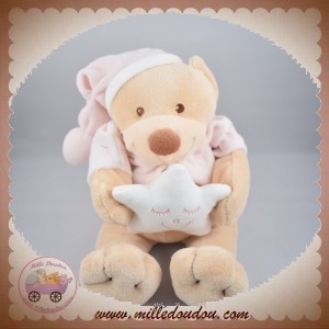 BOUT'CHOU SOS DOUDOU OURS BEIGE HAUT ROSE ETOILE LISSE MUSICAL