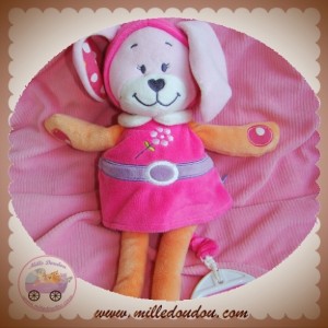 TEX SOS DOUDOU LAPIN ROSE MUSICAL ROBE FLEUR ORANGE