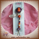 JANOD ATTACHE TETINE DOUDOU EN BOIS CHAT VIOLET ORANGE