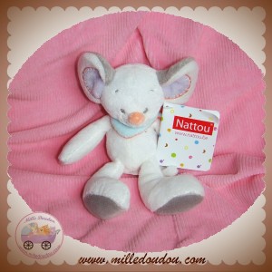 NATTOU SOS DOUDOU SOURIS BLANCHE BLEU BUBBLES 15 cm SOS