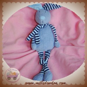 BOUT'CHOU MONOPRIX SOS DOUDOU LAPIN BLEU  CLAIR RAYE MARINE