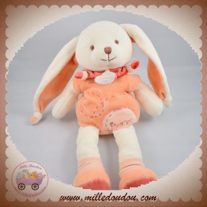 DOUDOU ET COMPAGNIE LAPIN BONNIE BLANC ORANGE SAUMON