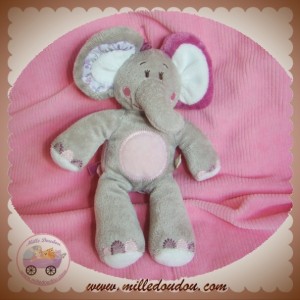 NOUKIE'S SOS DOUDOU ELEPHANT KALI TIDOU GRIS MAUVE ROSE FLEUR 17 cm SOS