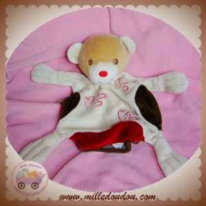 BESTEVER DOUDOU OURS BEIGE PLAT REVERSIBLE BEIGE ROUGE SOS