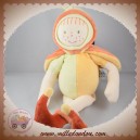 MOULIN ROTY SOS DOUDOU POUPEE LUTIN VERT ORANGE CAPE FEUILLE FLEUR MINI POUCE