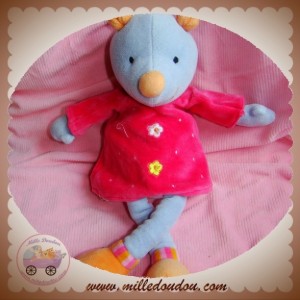 MAXITA SOS DOUDOU SOURIS BLEU ROBE ROSE FLEURS