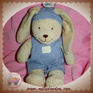 KIABI NICOTOY SOS DOUDOU LAPIN BEIGE BARBOTEUSE HABIT BLEU RAYE