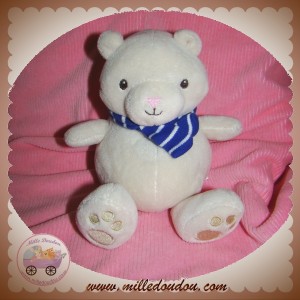 H&M H ET M SOS DOUDOU OURS BLANC ECHARPE RAYE BLEU