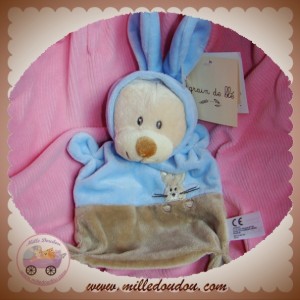 ZANNIER GRAIN DE BLE SOS DOUDOU OURS DEGUISE EN LAPIN BLEU BEIGE