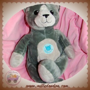 ANIMA SOS DOUDOU OURS CHAT GRIS BLEU ANIMADOO 34 CM