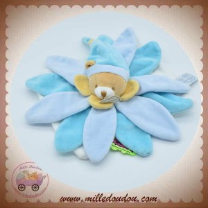 DOUDOU ET COMPAGNIE OURS FLEUR PELATES BLEU ECRU TATOO