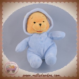 DISNEY DOUDOU OURS WINNIE L'OURSON JAUNE HABIT BLEU CAPUCHE SOS