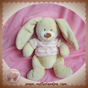 BABY CLUB C&A DOUDOU LAPIN ECRU PULL RAYE ROSE ETOILE LUNE SOS