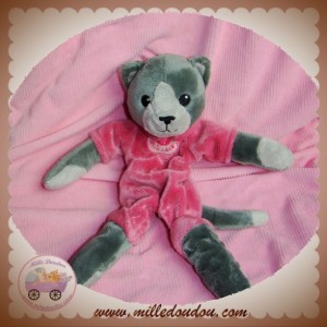 ANIMA SOS DOUDOU OURS CHAT GRIS PLAT ROSE ANIMADOO 30 cm