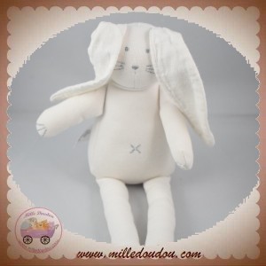 PETIT BATEAU DOUDOU LAPIN TISSU BLANC GRIS CROIX SOS