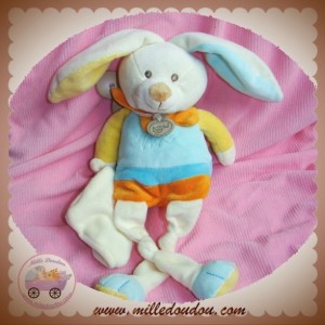 BABYNAT SOS DOUDOU LAPIN BLANC CORPS  BLEU ORANGE JAUNE MOUCHOIR