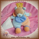 BABYNAT SOS DOUDOU OURS BEIGE CORPS  BLEU ORANGE MOUCHOIR